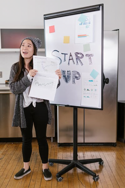A marketer pitching marketing goals for a startup
