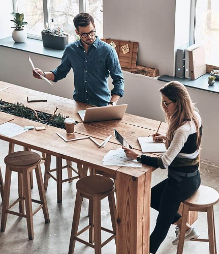 Employees working together