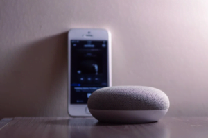 A Google Home Mini smart speaker
