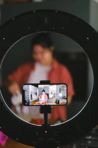 A woman filming a video