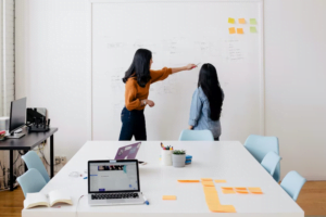 An agency executive pitching reputation management services to a client
