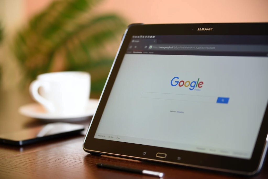 Google opened on a tablet