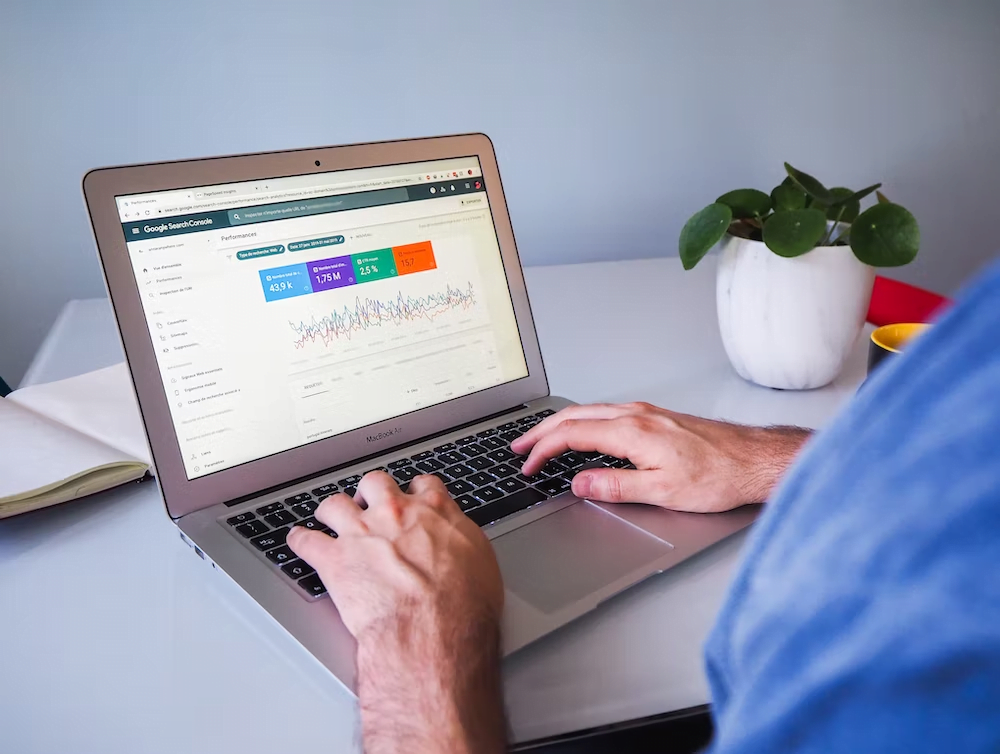 A marketer performing SEO analytics