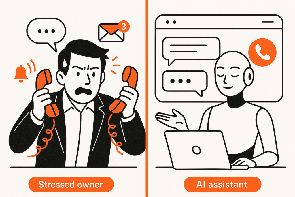 Team of professionals in a modern agency office collaborating around a glowing holographic AI dashboard, representing Rocket Driver’s innovative AI solutions that empower agencies to scale smarter.