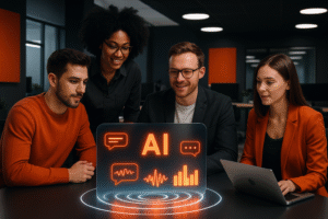 Illustration comparing a stressed business owner juggling phone calls and messages with an AI assistant calmly managing conversations, symbolizing how Rocket Driver’s Inbox AI Pro reduces workload and improves response speed.